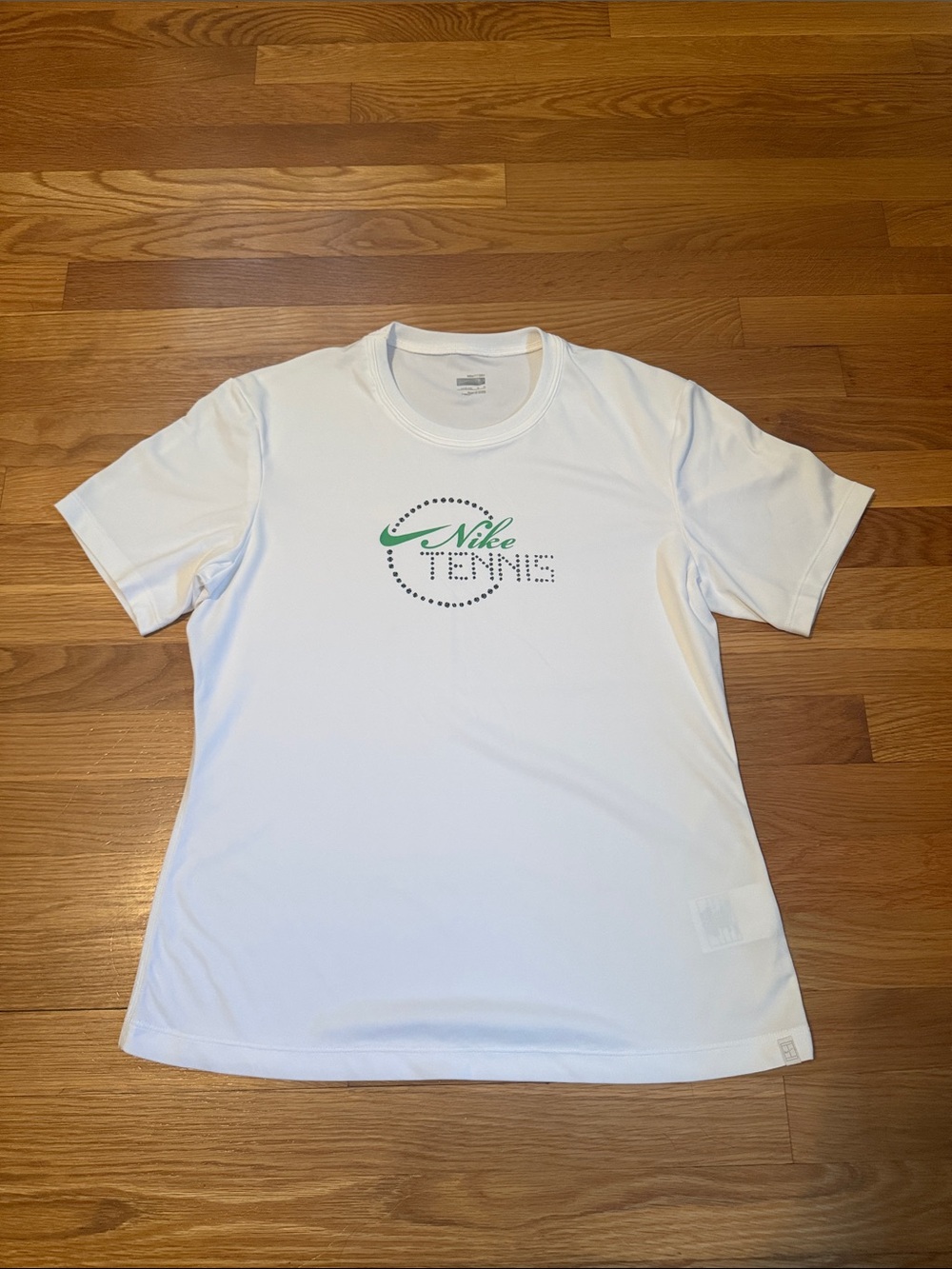 Nike White Short Sleeve Tee with Green and Gray Tennis Logo